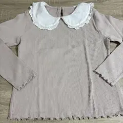 ピンク 襟付き リブ編み 長袖トップスベージュピンク