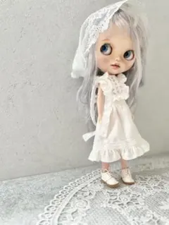 ブライス服 バレリーナ風ワンピース(アイスグレー) ドロワーズ リボン 