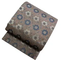 T2-6名古屋帯　全通柄 レトロ　唐草花 正絹 着物帯　仕立て上がり