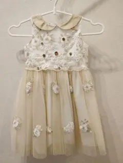 130cm ベージュ 花柄刺繍 フォーマルドレス