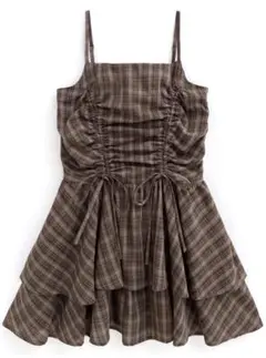 グレイル　チェック柄ドロストリボンミニワンピース S