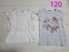 H&M　半袖　Tシャツ　トップス　2枚セット　グレー　ホワイト　女の子　120