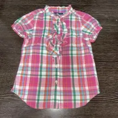ラルフローレン 半袖 シャツ 120cmフリル ピンクチェック 女の子
