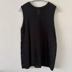 美品 ZARA 透かし編み ニット ノースリーブ チュニック 黒 M ザラ