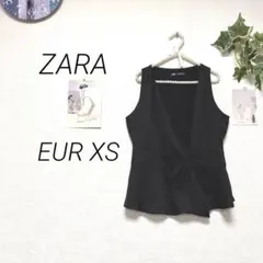 9752-1 ザラ ZARA ノースリーブリボンブラウス ペプラムトップス 黒
