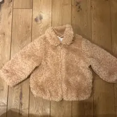 H&M ピンクベージュ フラッフィージャケット フリース ジップアップアウター