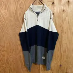 ノーティカ ハーフジップ ニット セーター USA古着 90s 冬服 ロゴ 白