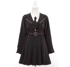 夢展望 DearMyLove セットアップ風ハトメベルトワンピース 白襟 M