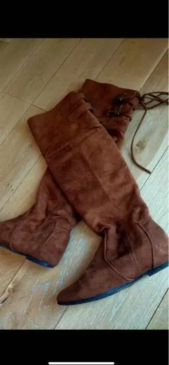 ブラウン スエード ニーハイブーツ