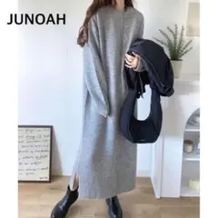 JUNOAH サイドスリットニットロングワンピース