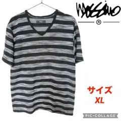 Mossimo Vネック ボーダーTシャツ ブラック グレー XL