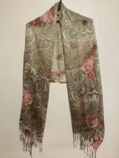 クロイス Je crois sol ストール フリンジ付き　花柄、ペイズリー