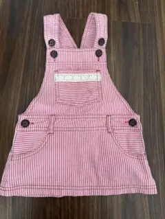美品　ワンピース　ピンクストライプジャンバースカート　80cm