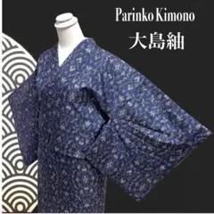 ✨ 新商品 【 大島紬 】藍大島 花草文様幾何学 絣 織り日本伝統 和装 466