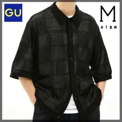 gu ウォッシャブルメッシュニットシャツ 5分袖 M オフブラック