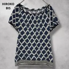 【ヒロコビズ】HIROKOBIS（9）半袖ブラウス/M /幾何学柄 /ブルー系