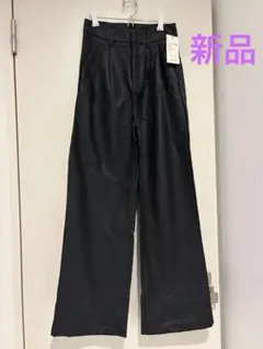 新品 フェイクレザー ワイド パンツ ブラック XS ミームセレクト 黒 韓国