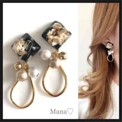 ドライフラワー　雫ゴールド　2点目より半額　ハンドメイドピアス　イヤリング