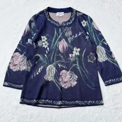 キャッスルベリー　サマーニット　5分袖　花柄　総柄　春　昭和レトロ　ミセス　M