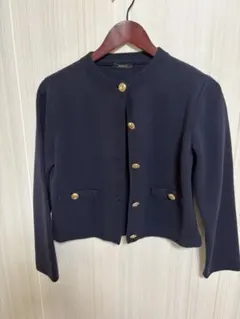 anuans オリジナルボタンノーカラーニットジャケット