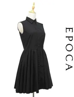 G633/美品 EPOCA ノースリーブワンピース シャツ 黒染め フレア 40