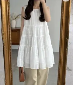 シアーチェックティアードチュニック 白 Sサイズ callautia 新品