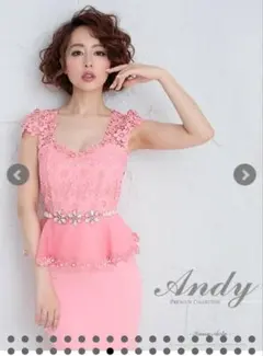 定価35000円 新品未使用タグ付き ピンク レース ペプラムドレス Andy
