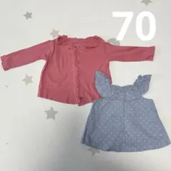 babyGap フリル付カーディガン ピンク　デニム調キャミソール　セット　春夏