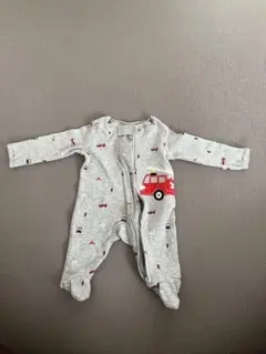 消防車プリント グレーのロンパース