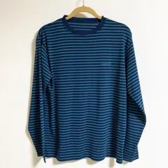 【美品】モンベル　長袖シャツ　ボーダー　ネイビーグリーン　L 1104818