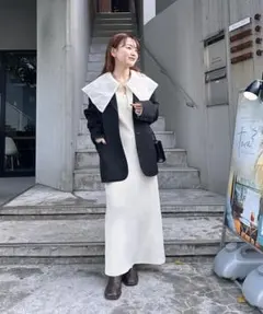 mystic ミスティック BIGカラーニットワンピース アイボリー ホワイト