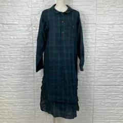 極美品◆リネン100% ブラックウォッチ ワンピース 裾レイヤード 重ね着風 F
