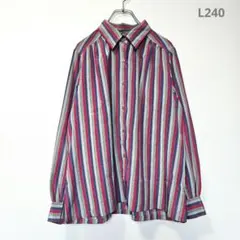 ストライプシャツ　長袖　きれいめカジュアル　L相当　ゆったり　個性的　古着好き