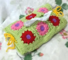 ハンドメイド☆花柄ティッシュカバー かぎ針編み