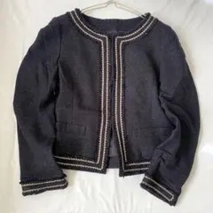 【ユナイテッドアローズ】ノーカラーツイードジャケット フリンジラメライン M