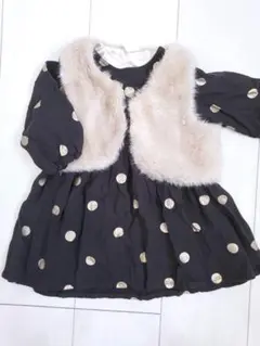 H&M　ドット柄ワンピース&ファーベストの2点セット　80サイズ