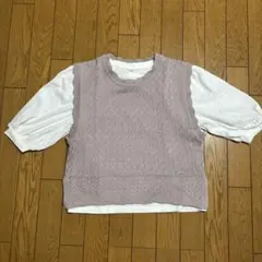 mezzo piano くすみピンク色ベスト&カットソー