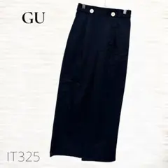 GU/ロングスカート/Ｍ/フロントスリット/ボタンデザイン/コットン/ネイビー