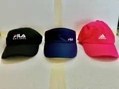 ①FILA サンバイザー（テニス）②アディダスキャップ③FILAキャップ　3点