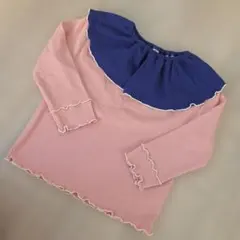 フリル襟ワッフルロンT ピンク 95cm