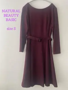 NATURAL BEAUTY BASIC ベルト付ワンピース ボルドー S