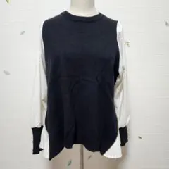 【ANNA LUNA】異素材 長袖 サイドプリーツ セーター