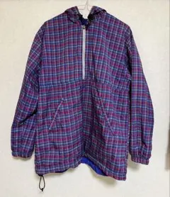 90s NIKEナイキ チェック リバーシブルプルオーバー ナイロンパーカーL