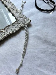 ホワイトマクラメ編みブレスレット 手首周り15.16cm