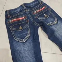 ストレートデニム58 ダークブルー バックポケットジッパー付き