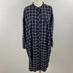 新品 isoLaine チェック柄シャツワンピース ロング 羽織り バンドカラー