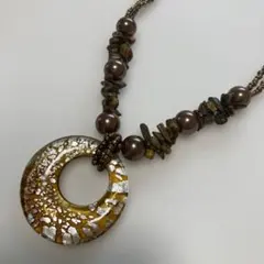 ワンポイントネックレス エスニック琥珀色