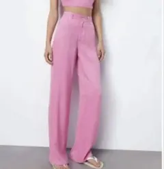 新品 ZARA トップステッチ入りフルイドパンツ　XSサイズ　裾汚れ有り