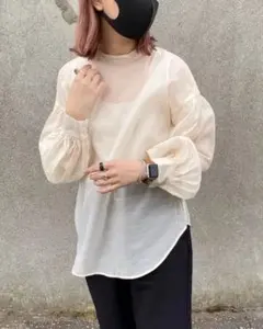 GU トップス シアー ボリューム スリーブ ブラウス シャツ　ブルー　2way