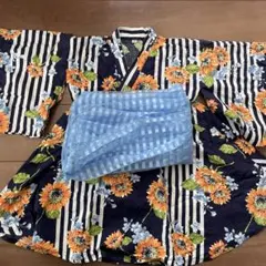 花柄浴衣 サイズ110 水色帯付き